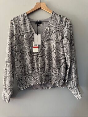 NWT | 1. State | Snake Print V-Neck Smocked Hem Top | XS